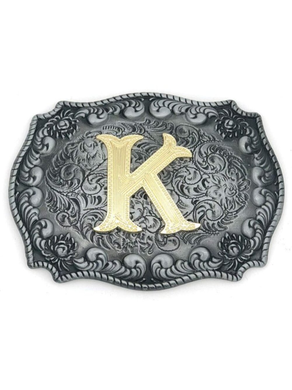 Unisex K Imported Western Silver Large Belt Buckle Initial Letters Rodeo